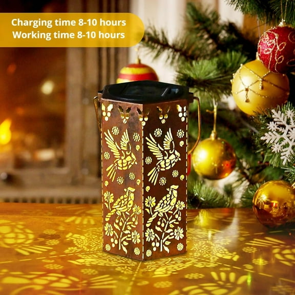 OTGFRF-Solar Cardinal Lanterns Outdoor Hanging Lights, Gifts for Mom Dad Men Women, Hollowed-Out Metal Decor Lantern, Waterproof LED Decorative Garden Light for Patio, Yard, Pathway, Landscape