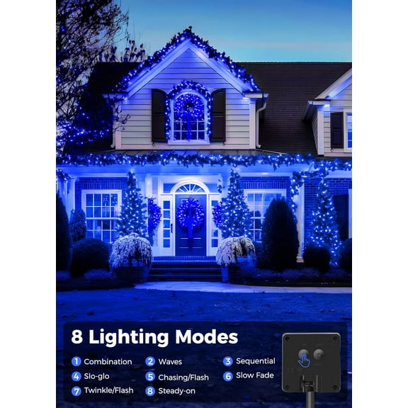 OTGFRF-Solar Christmas Lights Outdoor Waterproof, 2 Pack Total 80FT 200 LED Solar Lights with 8 Modes, Solar Christmas Outdoor Decoration, Solar String Lights for Outside House Tree Halloween, Blue