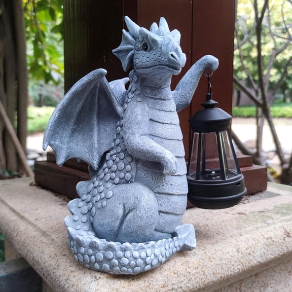 OTGFRF-Solar Dragon Garden Statue Decoration with Solar Lantern,Dragon Figurine Lights Outdoor Dcor for YardLawn ,Patio, Balcony, Unique Housewarming Ornament