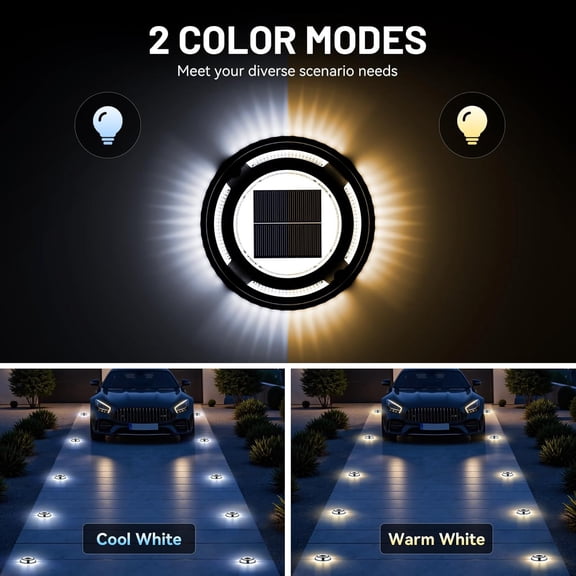 OTGFRF-Solar Driveway Lights Deck Dock Lights Solar Powered 2-Color Mode Waterproof Outdoor Step Light Road Markers for Driveway Step Sidewalk Stair Garden Ground Pathway Yard(Cool White/Warm White)4