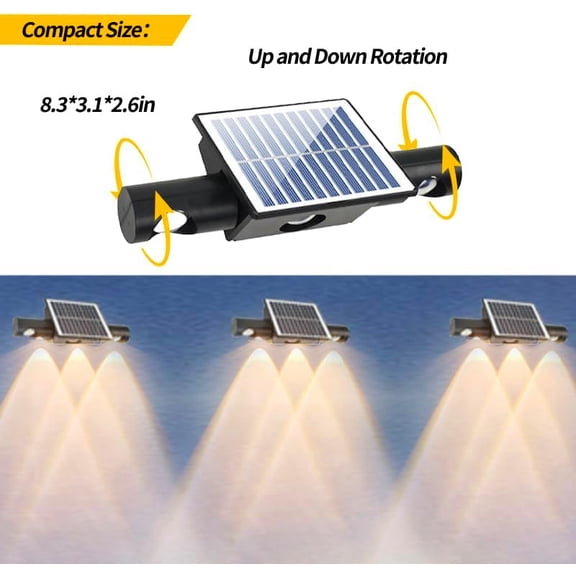 OTGFRF-Solar Fence Lights Outdoor, 80LM Up/Down Fence Solar Light with 8 RGB Modes, 3 Heads Dusk to Dawn Deck Light, IP65 Waterproof Outdoor Decor for Backyard/Wall/Step/Railing/Patio, 2 Pack