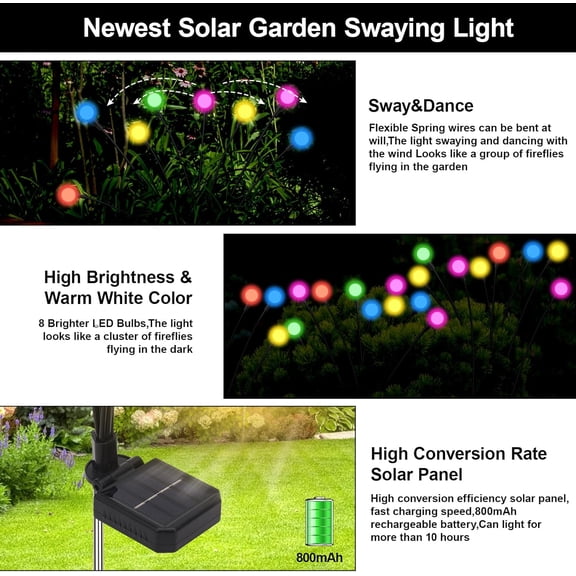 OTGFRF-Solar Firefly Lights Outdoor Waterproof, 8 Mode RGB Color Changing Firefly Swaying Solar Lights for Outside Christmas Yard Patio Plant Porch Pathway Landscape Garden Decor 2 Pack(Multicolor)