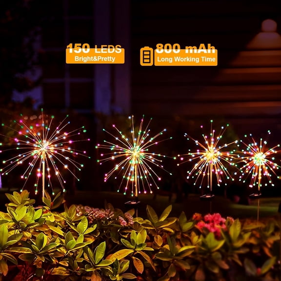 OTGFRF-Solar Fireworks Lights for Outside, 150LED 8 Modes Fireworks Solar Lights Outdoor, Fairy Garden Flowers Lights for Yard Pathway Wedding Party Christmas Diwali Garden Decor 4Pack (Multicolor)