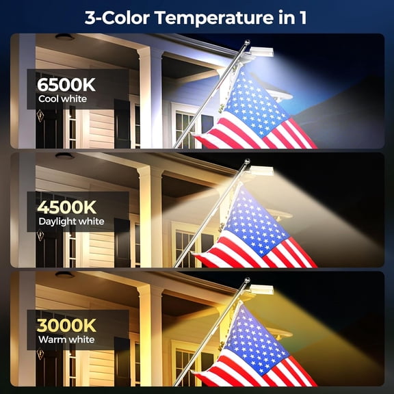 OTGFRF-Solar Flag Pole Lights Outdoor 1 Pack, 48 LED Bright Flagpole Lighting 3 Color in 1 with Cool/Warm/Daylight White Modes, Auto On/Off, IP65 Waterproof for Outside House Garden RV Flags Decor