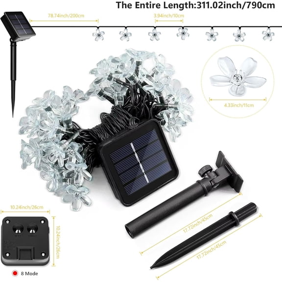 OTGFRF-Solar Flower String Lights Outdoor Waterproof 60 LED Fairy Lights for Outside Garden, Fence, Yard, Patio, Lawn, Christmas Tree, Blue