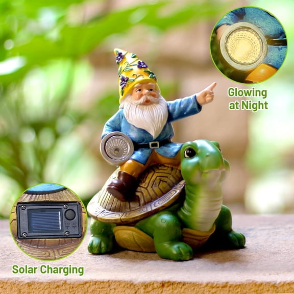 OTGFRF-Solar Garden Gnomes Outdoor Garden Decor with Solar LED Light, Yard Graden Gnomes Decorations for Patio Lawn, Gifts for Mom, Gnomes Gifts for Women (Turtle)
