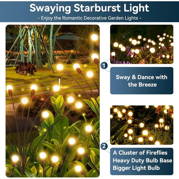 OTGFRF-Solar Garden Lights Outdoor Waterproof, 4 Pack 32 LED Swaying Firefly Lights Outdoor Decor Light for Pathway Party Christmas Decoration, Unique Gifts for Women, Warm White