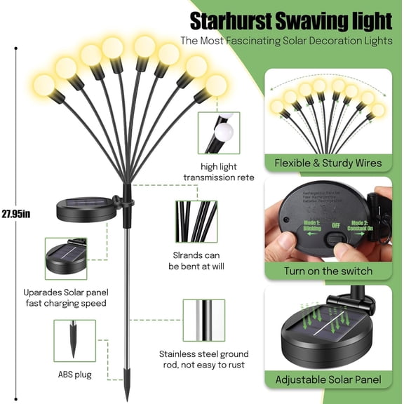 OTGFRF-Solar Garden Lights, Solar Lights Outdoor, Firefly Light for Patio Decor,Yard Pathway Decoration, Warm White Lights(4 Pack-32 LEDs)