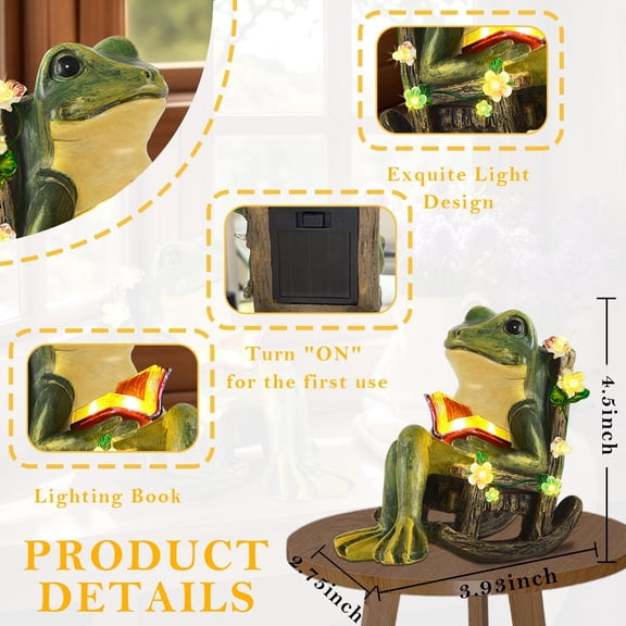 OTGFRF-Solar Garden Miniature Frog Outdoor Statues Decor with Succulents Decorations and 7 LED Lights for Patio Yard Lawn Ornament Balcony Birthday Gift for Women Mum Unique Frogs Figurine Housewarmi