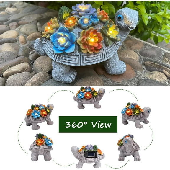 OTGFRF-Solar Garden Outdoor Turtle Figurines with LED Lights Lawn Decor Tortoise Statue for Outside Yard Patio Front Porch Balcony Home Ornament Housewarming Mother's Day Stocking Stuffers Gifts