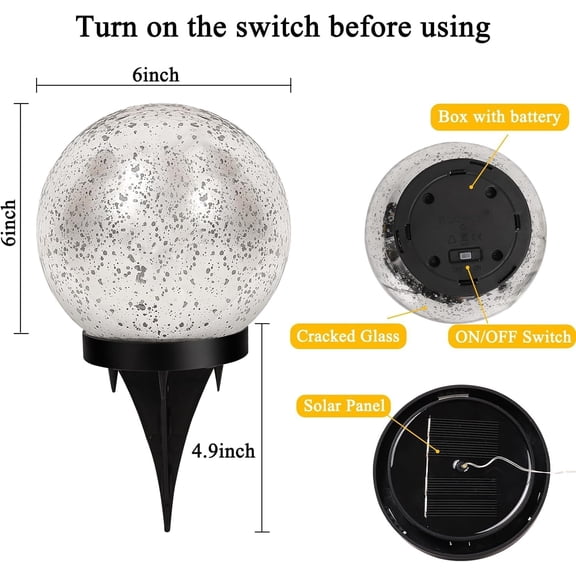OTGFRF-Solar Globe Lights Outdoor Waterproof, Cracked Glass Ball Orb Lights, Waterproof Globes for Garden Pathways, Patio Decor & Backyard Landscaping, Round Ornaments Orbs (Silver dots)
