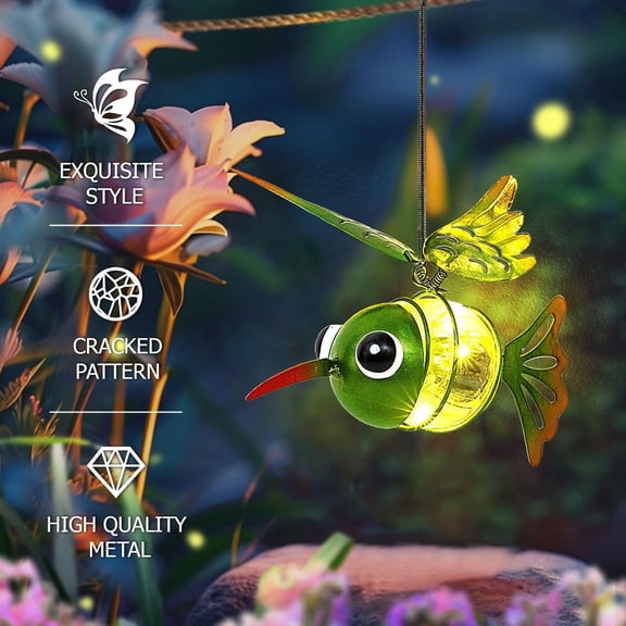 OTGFRF-Solar Hanging Hummingbird Lights LED Outdoor Waterproof Powered Garden Decor Light Unique Decorations for Sister Birthday Gardening Gifts for Mom Women Yard Path Backyard Front Porch Balcony