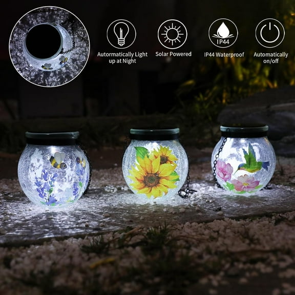 OTGFRF-Solar Lantern Outdoor, 3 Pack Solar Lights Crackle Globe with LED Light Waterproof Outdoor Decorative Light for Garden, Patio, Holiday Party Decoration,White Light
