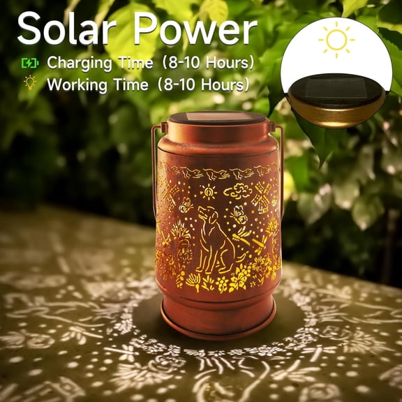 OTGFRF-Solar Lanterns Outdoor Waterproof, Dog Metal Hanging Solar Lights for Outside, Garden Decor Birthday Gifts for Women Mom Grandma, Outdoor Lantern for Patio Yard Walkway Balcony Porch