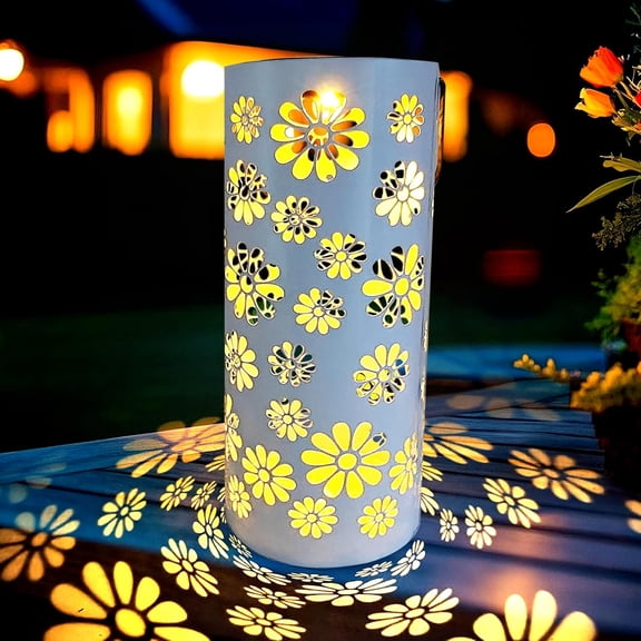 OTGFRF-Solar Lanterns Outdoor Waterproof Hanging Flower Light Metal Tabletop Solar Lantern with Hollowed-Out Design for Yard, Patio, Backyard, Porch Table Decor Gifts(White Flower)