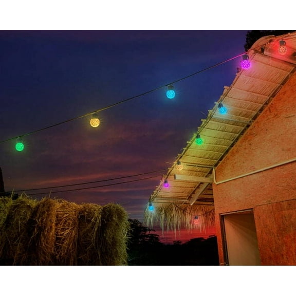 OTGFRF-Solar Led Smart String Lights, 25 LED RGBW Bulbs Color Changing Patio String Light App Control IP65 Waterproof 8 Scene Modes 4 Music Modes, Bluetooth 15ft Globe Lights for Backyard Porch Party