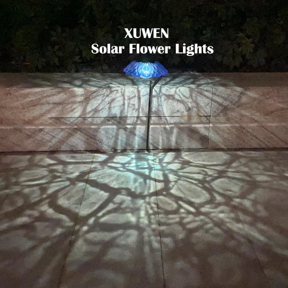 OTGFRF-Solar Lights Outdoor Waterproof - Blue Solar Flower Lights with Crackle Globe Glass Light, Hanging Lanterns Decorative Outdoor for Yard Walkway Lawn Fence,Christmas Housewarming Gifts for Wome