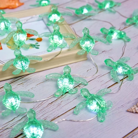 OTGFRF-Solar Nautical String Lights - 40LED 14ft Waterproof Outdoor Fairy Lights Sea Turtle Decor - Beach Dcor, Ocean Balcony, Patio, Yard Fence & Window - Nautical Sea Life Design for Outdoor Gard