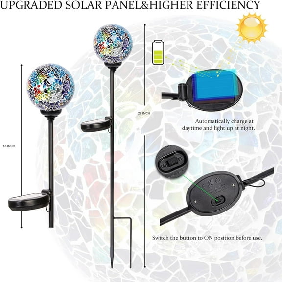 OTGFRF-Solar Path Lights Outdoor Decorative - Mosaic Solar Garden Stakes Light Waterproof LED Light for Landscape Lawn Patio Yard Driveway Decoration