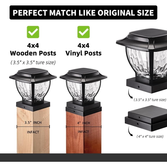 OTGFRF-Solar Post Cap Lights Outdoor, Glass Deck Fence Post Cap Light Solar Powered for 4x4 Vinyl/Wooden Posts, Solar Lamp Post Light with 2 Lighting Modes for Patio Garden, Bright Warm White (2 Pack