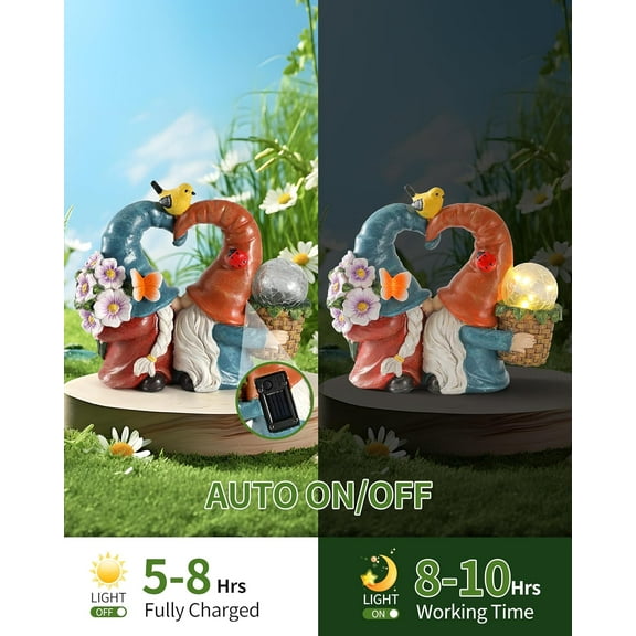 OTGFRF-Solar-Powered 8.3'' Spring Summer Kissing Gnomes Decorations for Home & Garden - Decorative Outdoor Lawn Ornaments and Statues Clearance (Loved Gnomes)