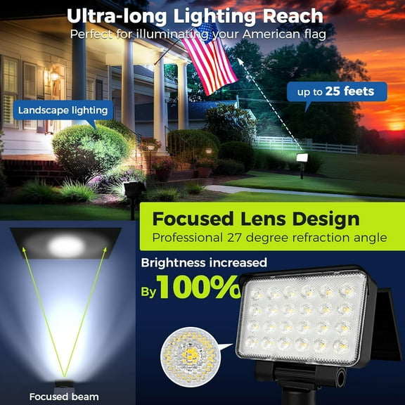 OTGFRF-Solar Spot Lights Outdoor Waterproof for Flag, Tree, House, Garden, Yard, Landscape Spotlights for Accent Uplighting Halloween Christmas Decorations-1 Pack