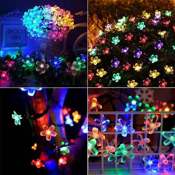 OTGFRF-Solar String Flower Lights Outdoor 100 LED 40Ft Multi-Color Fairy Lights with 8 Lighting Modes, Waterproof for Garden, Yard, Porch, Christmas, Wedding, Party, Xmas Tree Decoration