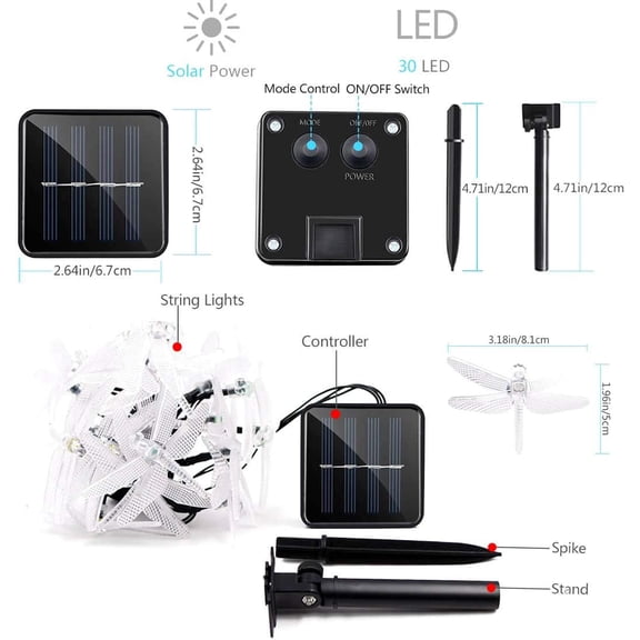 OTGFRF-Solar String Light Waterproof Outdoor Fairy Lights 22Ft 30 Crystal Dragonfly LEDs for Pation,Homes,Gardens