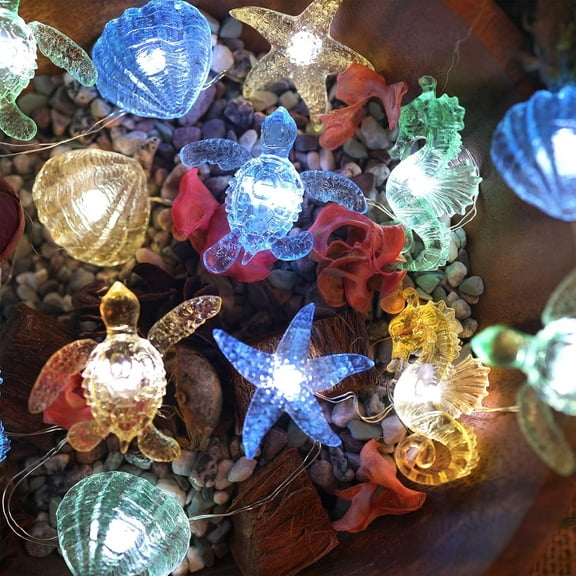 OTGFRF-Solar String lights Outdoor Decorative Fairy Solar Lights for Outside Garden Dcor Waterproof Sea life Turtle Seahorse Starfish Ocean Nautical Balcony Patio Lights 40LED 14ft Yard Fence Window