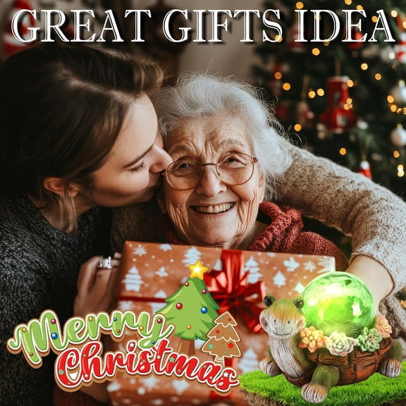 OTGFRF-Solar Turtle Garden Statue Lights for Outdoor Decor with Cracked Glass LED Figurine Lighting Resin Succulent Tortoise Decorations Patio Lawn Yard Housewarming Mom Gifts