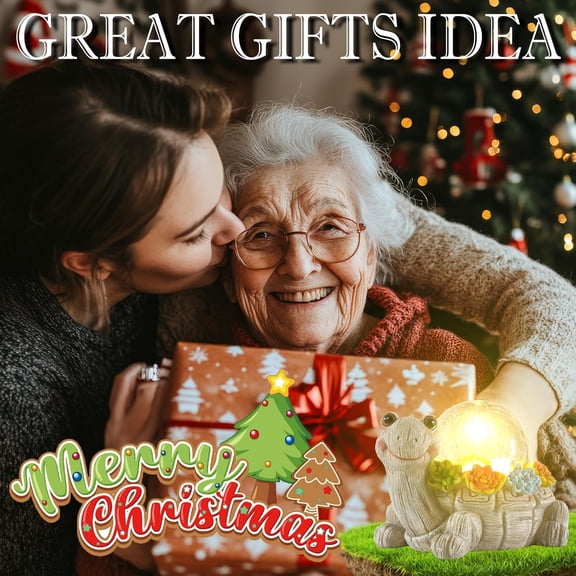 OTGFRF-Solar Turtle Garden Statue Lights for Outdoor Decor with Cracked Glass LED Figurine Lighting Resin Succulent Tortoise Decorations Patio Lawn Yard Housewarming Mom Gifts (Grey, Large)