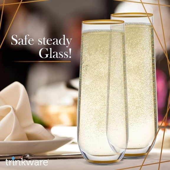 OTGFRF-Stemless Champagne Flute Glass Set Of 4 With Gold Rim And Base - Mimosa Glass - Perfect For Bridesmaid Champagne Flute Or Dailyware - Set Of 4 Champagne Flutes Without Stems by