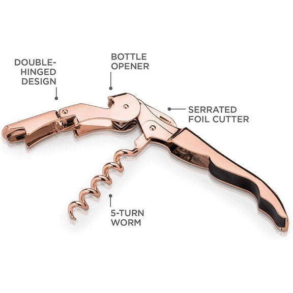 OTGFRF-Summit Double Hinged Waiters Corkscrew Wine Opener with Foil Cutter, Durable Stainless Steel with Built-in Bottle Opener for Beers and Soft Drinks, Home Bar, Kitchen, Travel, Set of 1, Copper