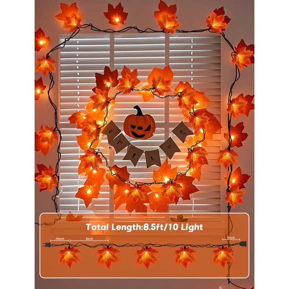 OTGFRF-Thanksgiving Orange Maple Leaf Lights, 13.6FT Orange Fall Leaves String Lights, Waterproof Connectable Outdoor Patio String Lights for Indoor Home Outdoor Fall Decor Halloween Decorations