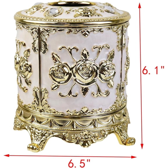 OTGFRF-Tissue Box Cover, Cylindrical Tissue Box Holder, Napkin Facial Tissues Holder for Bathroom Toilet Bedroom Living Room Table Desk Office Dresser, 1Pcs Gold 6.5''x6.1''