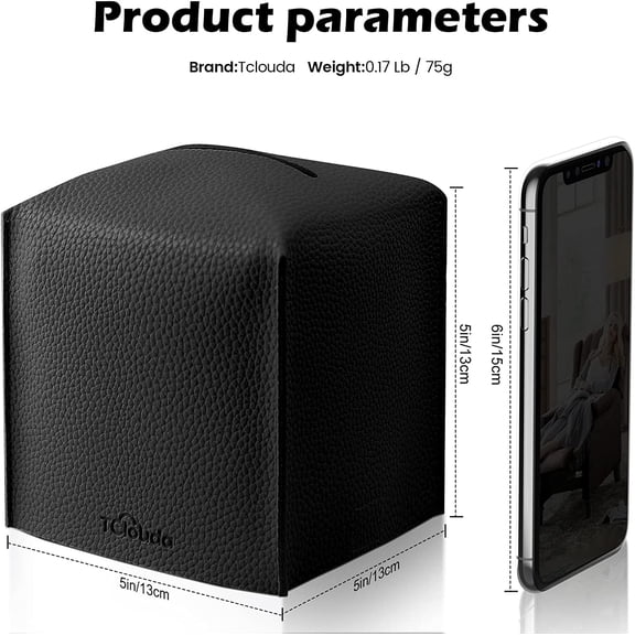 OTGFRF-Tissue Box Cover, , Modern PU Leather Square Tissue Box Holder for Creative Decorative, 2 Pack, Ideal for Bathrooms/Office/Car/Nightstand/Outdoor Tent/Dining Table, 5"X5"X5", Double Black