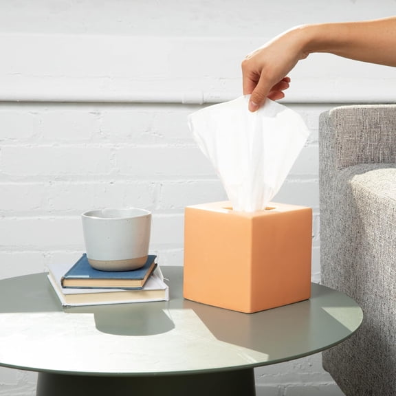 OTGFRF-Tissue Box Cover - Square Ceramic Tissue Holder with Matte Finish, Decorative and Discreet for Bathroom Vanity, Countertops, Nightstands, and Offices - Fits Standard Tissue Boxes (Rose)