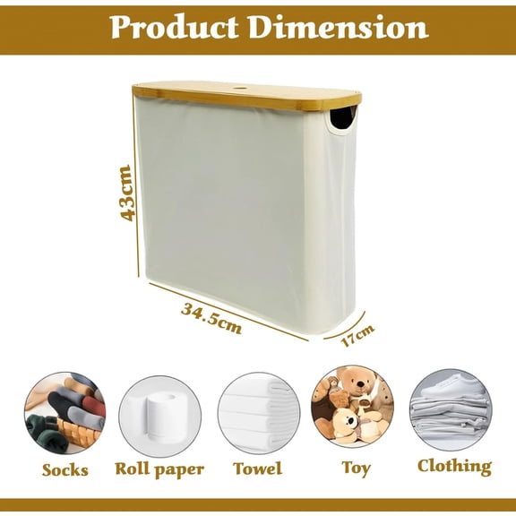OTGFRF-Toilet Paper Bin with Storage Bag for 9-12 Mega Rolls, Foldable Toilet Papers Basket Organizer for Bathroom with Bamboo Lid, Elegant Toulet Paper Organizer Storage Holder, Beige