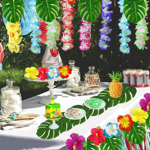 OTGFRF-Tropical Palm Leaves Plant Imitation Garland Leaf-Hawaiian/Luau/Jungle Party Table Decoration, 72Pcs Artificial Leaf Garlands for Hawaiian Beach Theme BBQ Birthday Party Table Decor