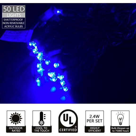 OTGFRF-UL Listed 50 Count 5MM Wide Angle Led Christmas Lights Set,Outdoor Mini Led String Lights for Halloween Christmas Garden Patio Trees Lighting Decorations,17 Feet Green Wire,Blue Color