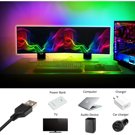 OTGFRF-USB LED Lights Strip Rainbow Chasing 6.56ft Color Changing 5050 RGB Light with 17-Key Remote Control, Multiple Colors on One Line, Flexible Tape Light for Bedroom, TV, PC, Desk, Party Decorati