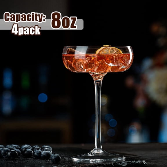 OTGFRF-Unique Martini Glasses, 8 oz Vintage Art Deco Coupe Glasses, Set of 4 Classic Cocktail Glasses, Elegant Hand Blown Crystal Manhattan Goblet for Bar, Martini, Cosmopolitan, Gimlet, Pisco Sour