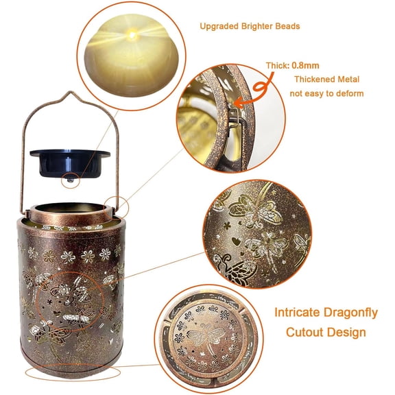 OTGFRF-Upgraded Brightness Dragonfly Solar Lanterns Outdoor Waterproof, Hanging Metal Solar Light for Garden, Patio, Porch, and Yard Decor, Thoughtful Christmas Gift for Women