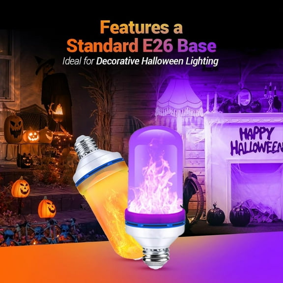 OTGFRF-Upgraded LED Purple Flame Light Bulbs, 4-Mode Flickering Light Bulbs with Gravity Sensor, E26 Fire Light Bulb for Porch Party Patio Home Halloween Christmas Indoor Outdoor (Purple, 2)
