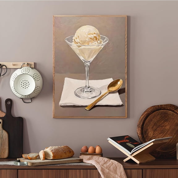 OTGFRF-Vintage Kitchen Wall Decor Ice Cream in Glass Art Print Funny Kitchen Still Life Wall Art Aesthetic Picture Prints for Restaurant Dining Room Bar Cart Decor Ice Cream Lovers Gift, 16"x 24" Unf