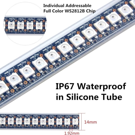OTGFRF-WS2812B LED Strip Lights 3.2ft 1M WS2812B 144LEDs Programmable Individual Addressable WS2811 Built-in 5050 RGB LED Strip IP67 Waterproof DC5V with Mini Controller