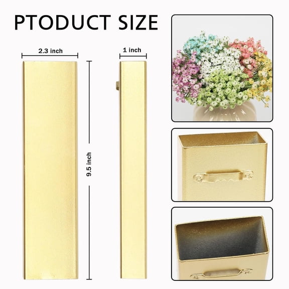 OTGFRF-Wall Decor Babys Breath Metal Planter Modern Boho Home Vase,Artificial Flowers Indoor Wall Sculpture for Living Room, Bedroom Green Set of 4 Gold