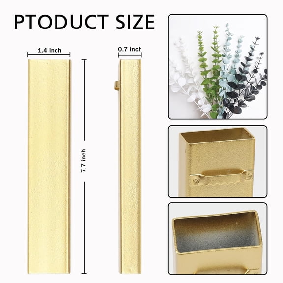 OTGFRF-Wall Decor Eucalyptus Metal Planter Modern Boho Home Vase,Artificial Flowers Indoor Wall Sculpture for Living Room, Bedroom Greenery Set of 4 Gold