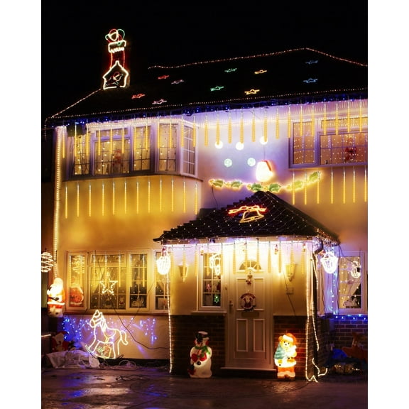 OTGFRF-Warm White 20 Tubes 480 LED Raindrop Meteor Shower Icicle Lights with Timer Function Cascading Falling Rain Lights for Holiday Party Christmas Decorations