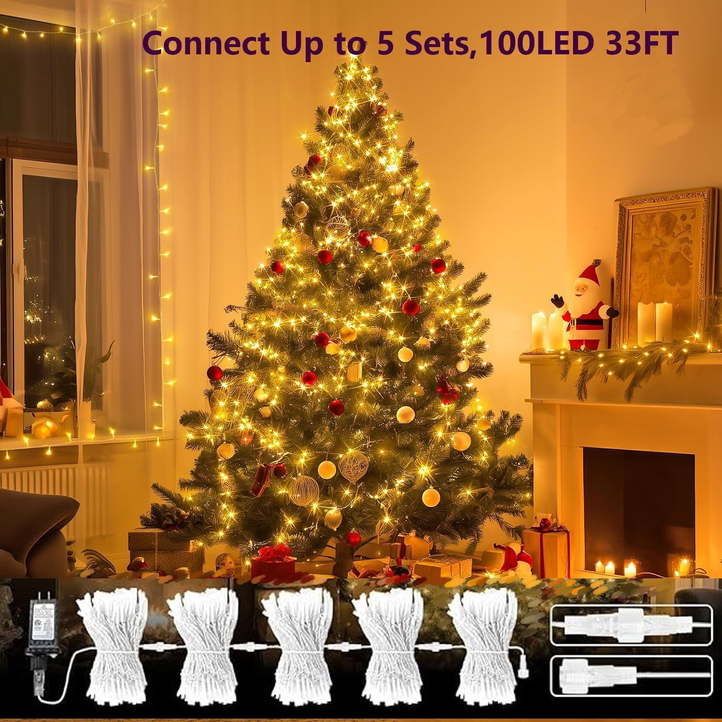 Spring String Lights Plug In OTGFRF-Warm White Led Connectable String Lights, 8 Modes Christmas ...
